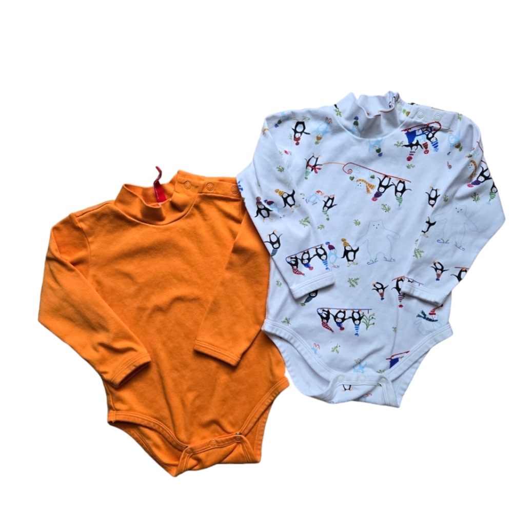 Set of 2 Hanna Andersson colorful long sleeved bodysuit winter onesies